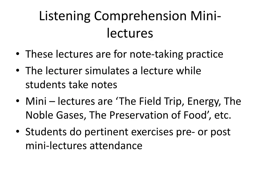 listening comprehension mini lectures