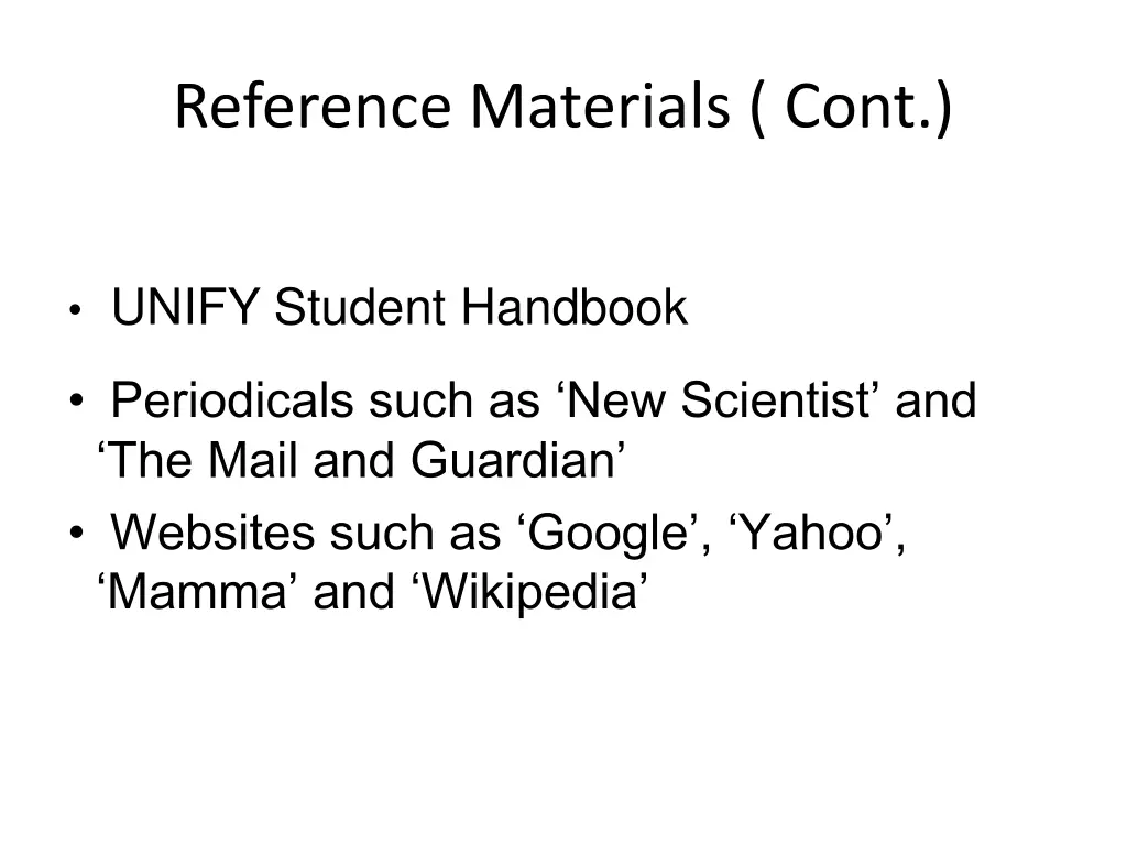 reference materials cont