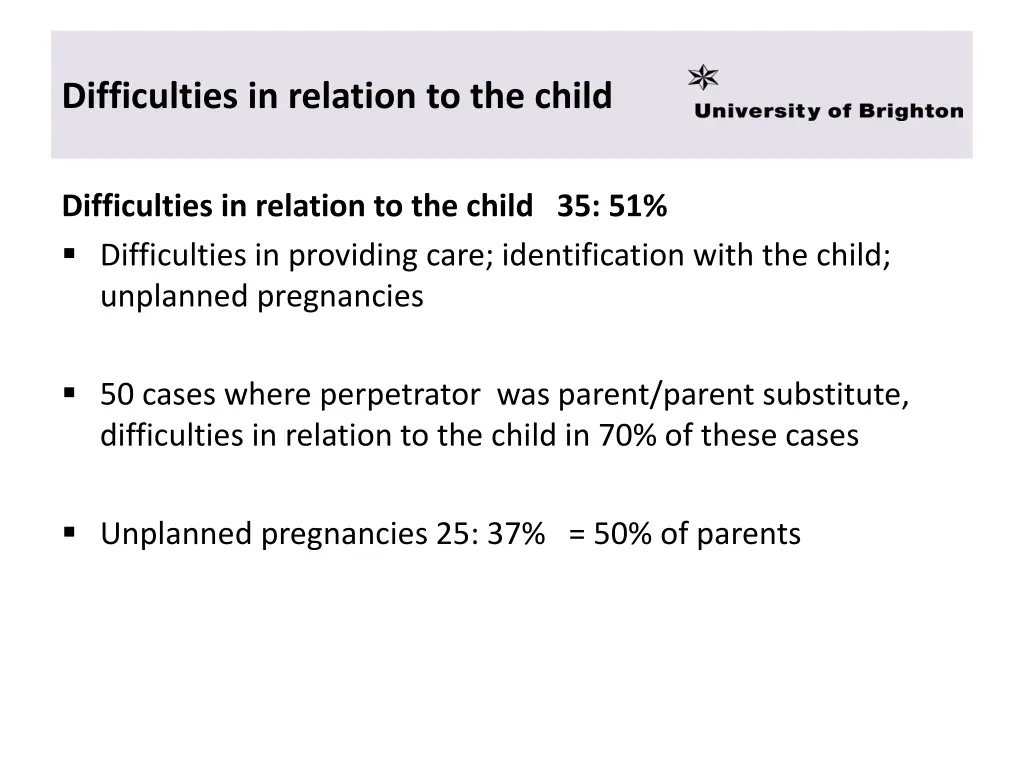 difficulties in relation to the child