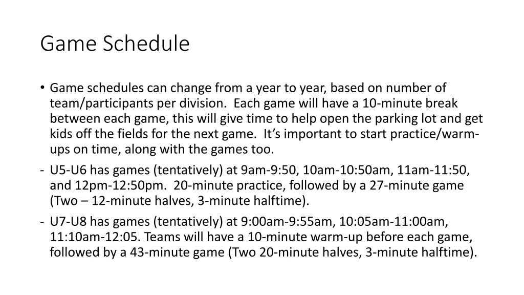 game schedule