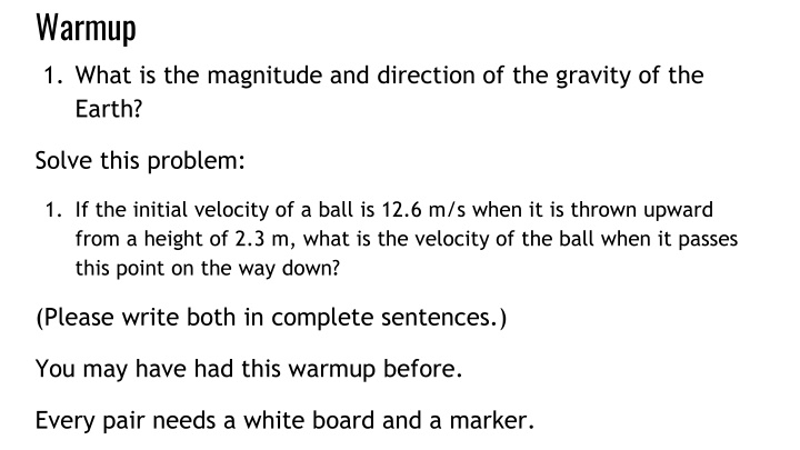 warmup 1 what is the magnitude and direction