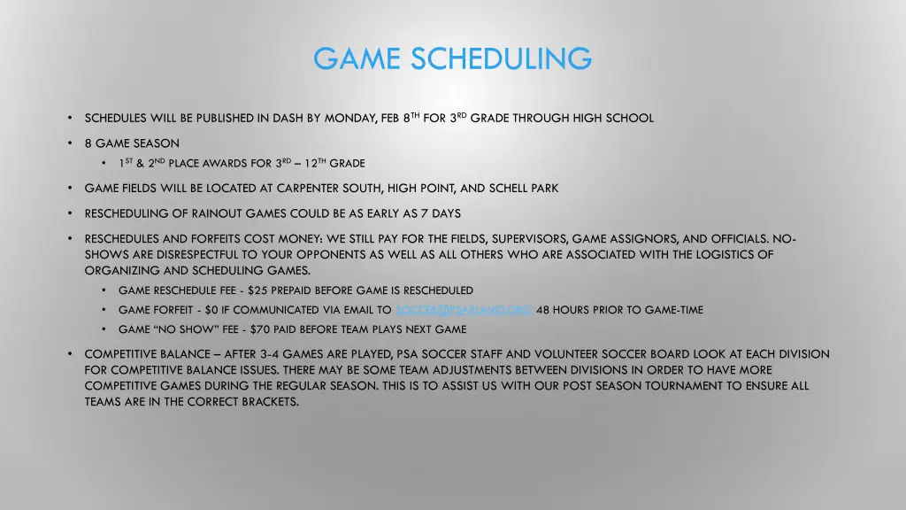 game scheduling