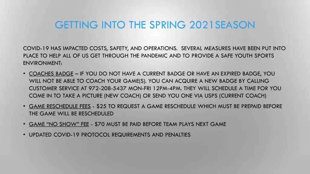 getting into the spring 2021season