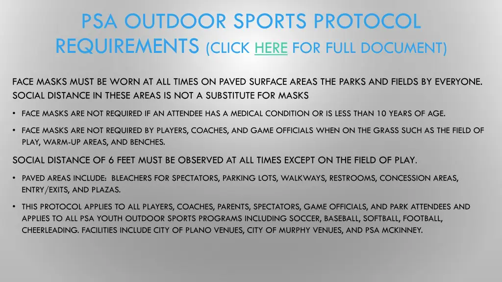 psa outdoor sports protocol requirements click