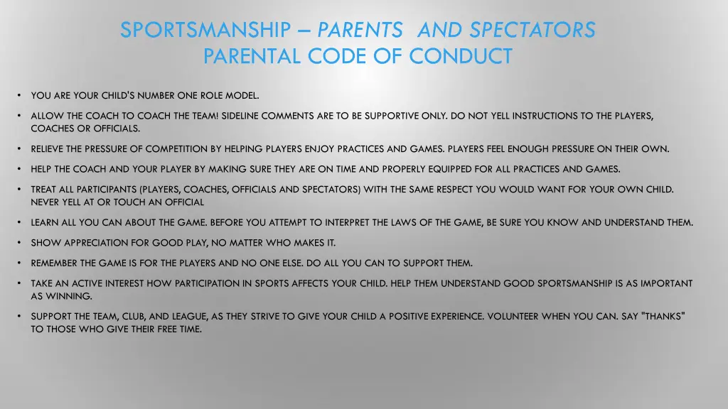 sportsmanship parents and spectators parental