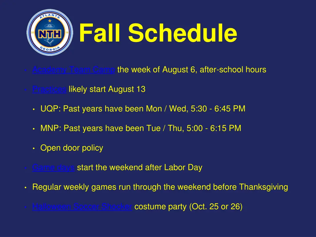 fall schedule