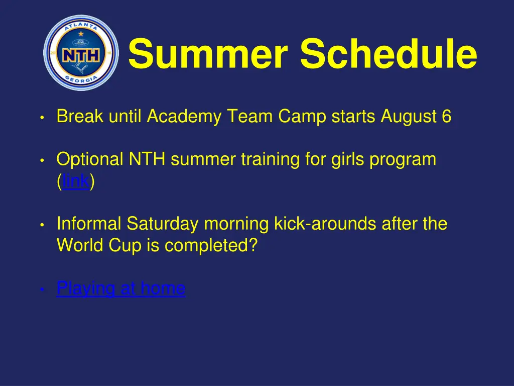 summer schedule