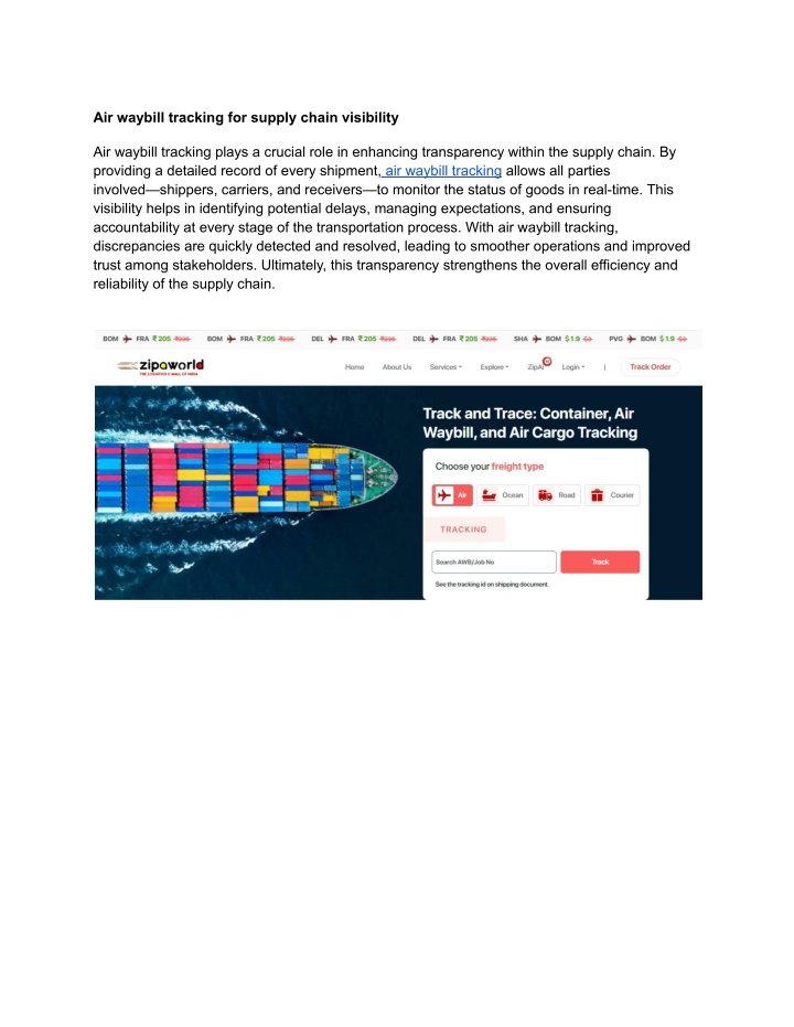 air waybill tracking for supply chain visibility