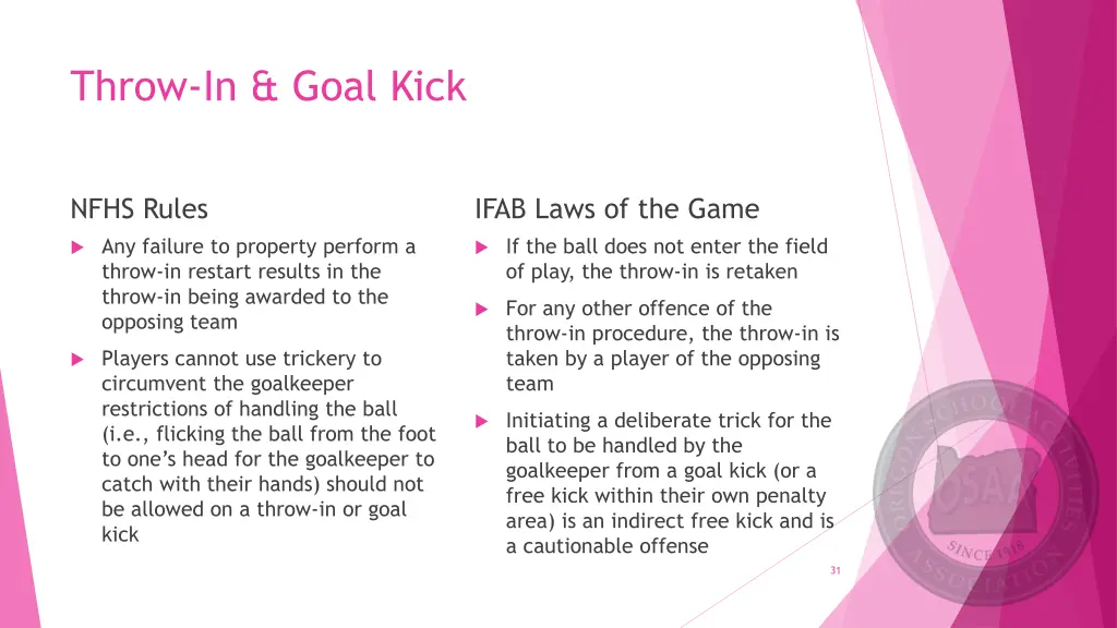 throw in goal kick