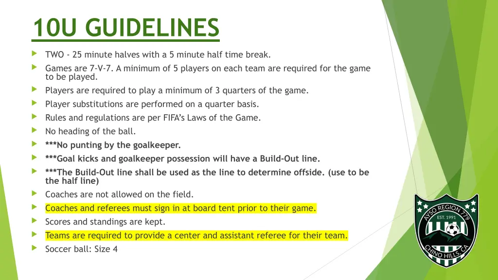 10u guidelines