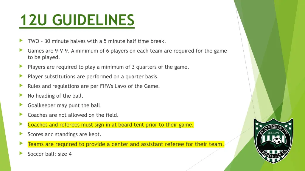 12u guidelines