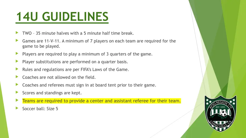 14u guidelines