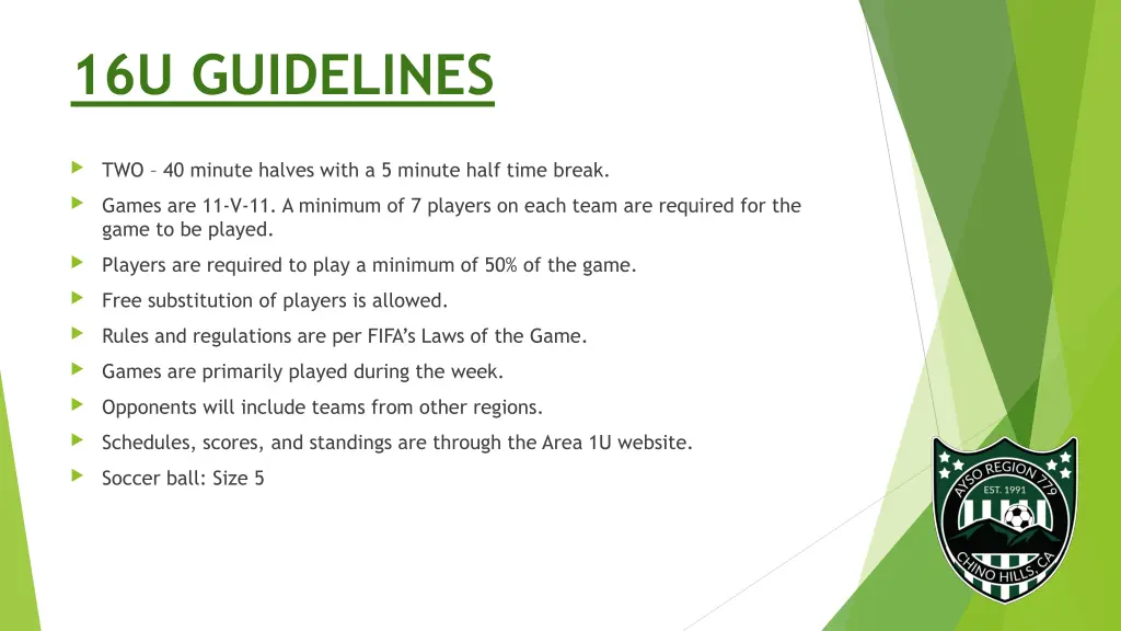 16u guidelines