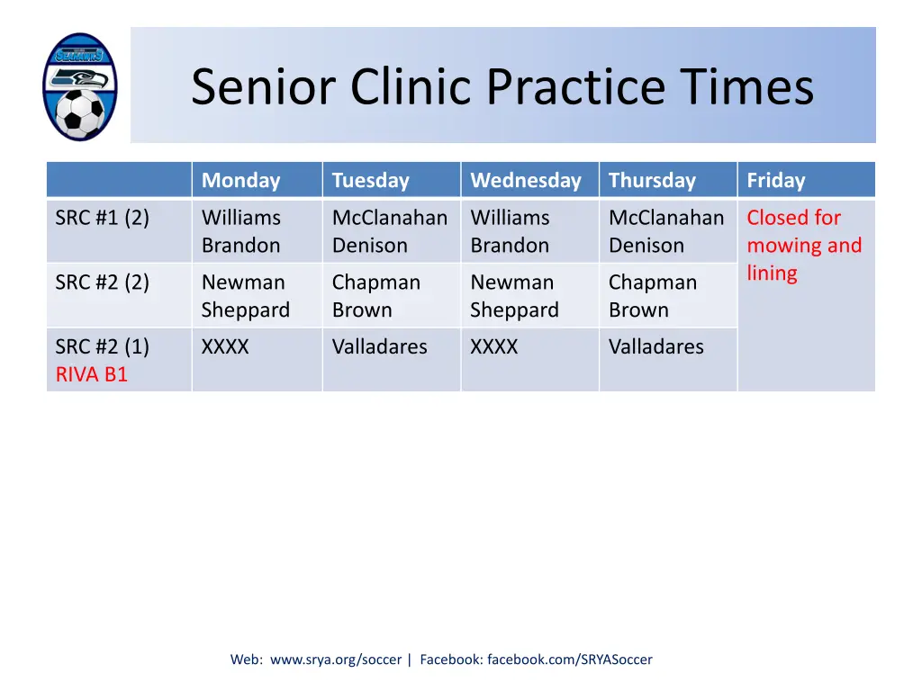 senior clinic practice times