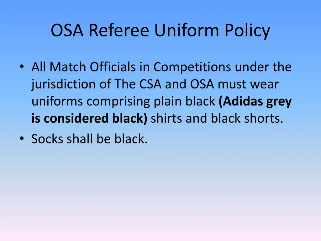 osa referee uniform policy