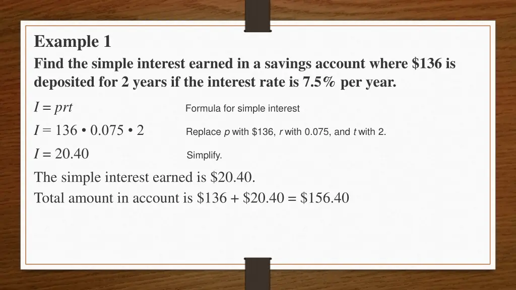 example 1 find the simple interest earned