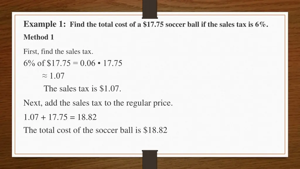 example 1 find the total cost of a 17 75 soccer