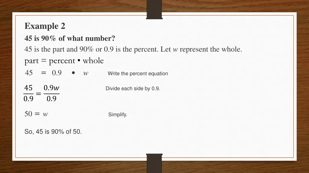 example 2 45 is 90 of what number 45 is the part