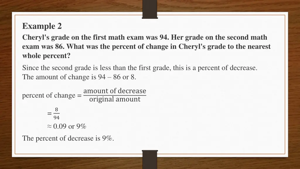 example 2 cheryl s grade on the first math exam