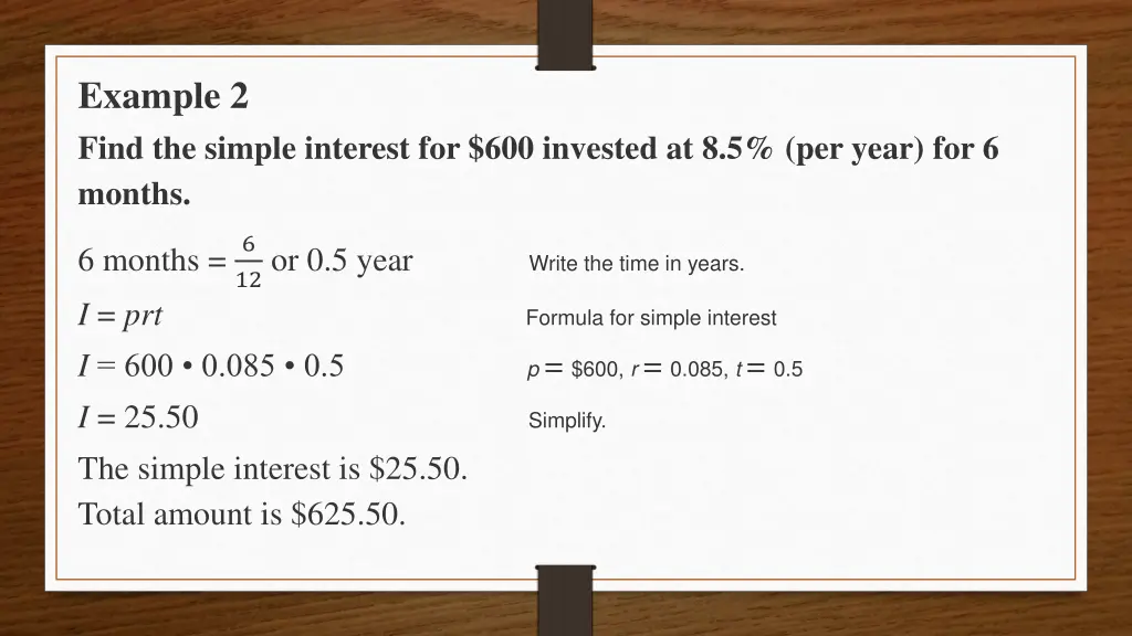 example 2 find the simple interest