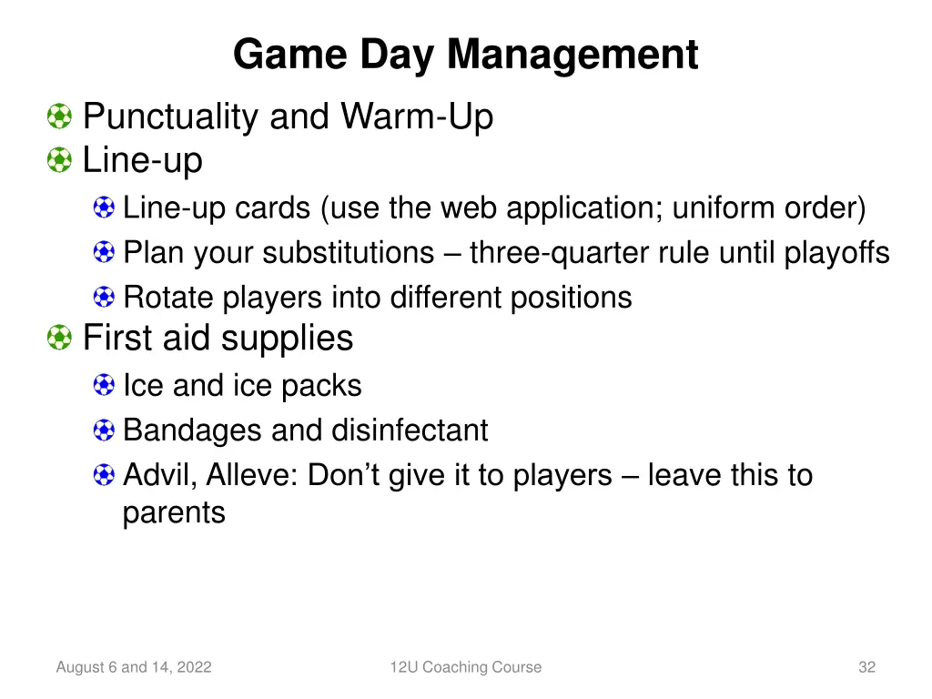 game day management punctuality and warm up line