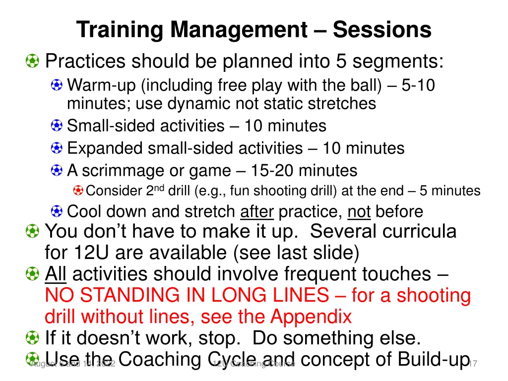 training management sessions practices should