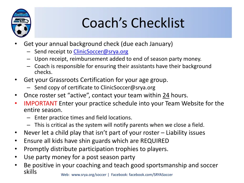 coach s checklist