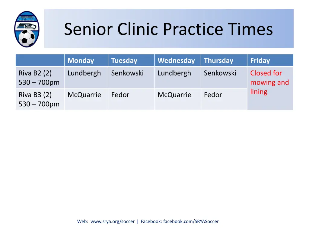 senior clinic practice times