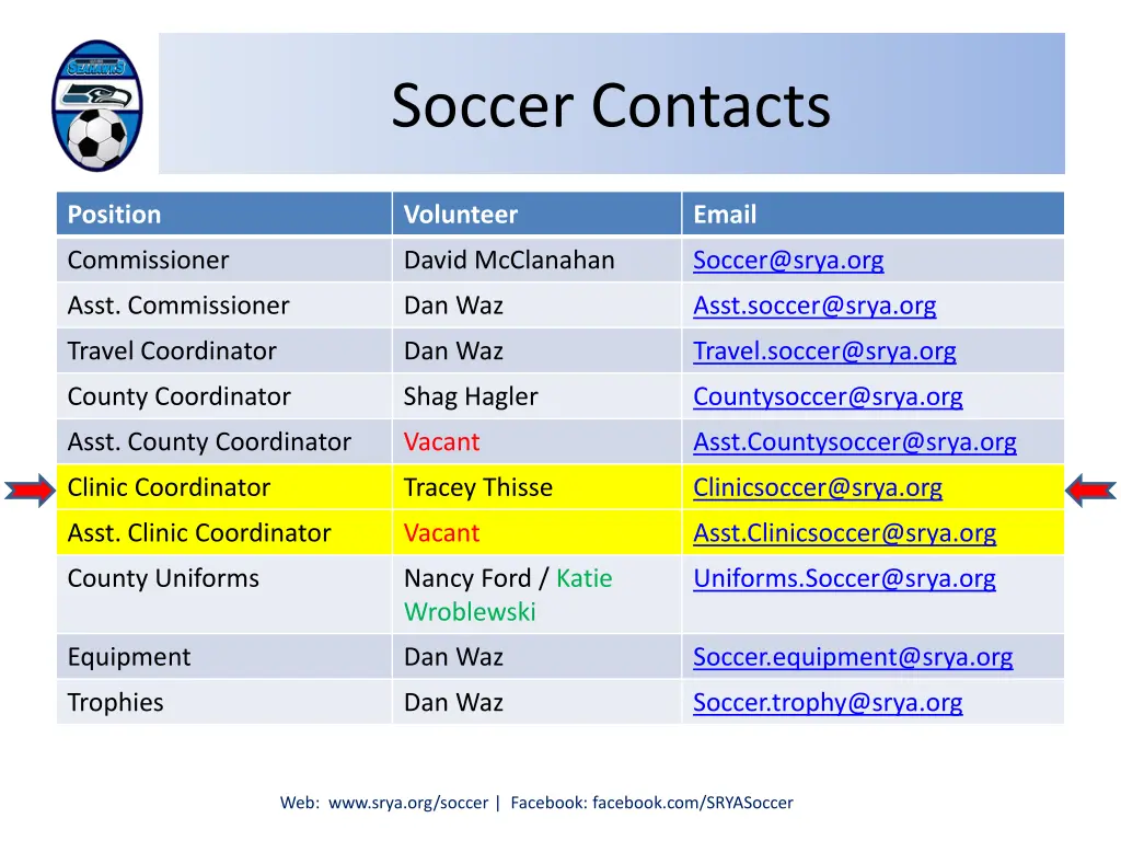 soccer contacts