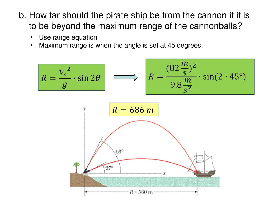 b how far should the pirate ship be from