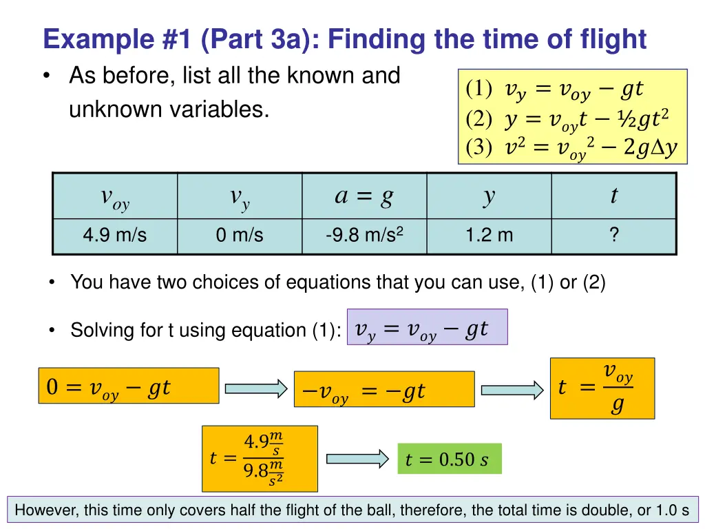 example 1 part 3a finding the time of flight