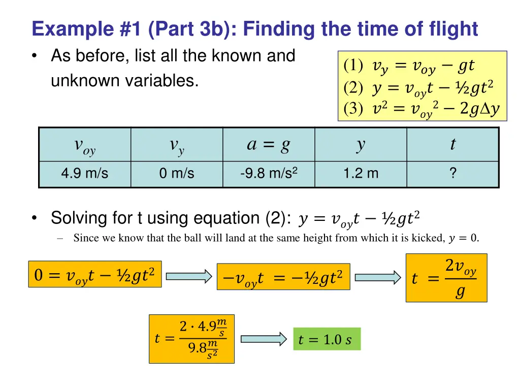 example 1 part 3b finding the time of flight