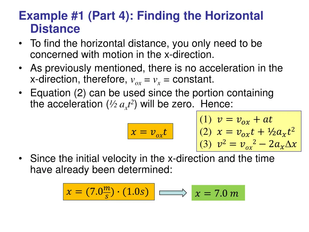 example 1 part 4 finding the horizontal distance