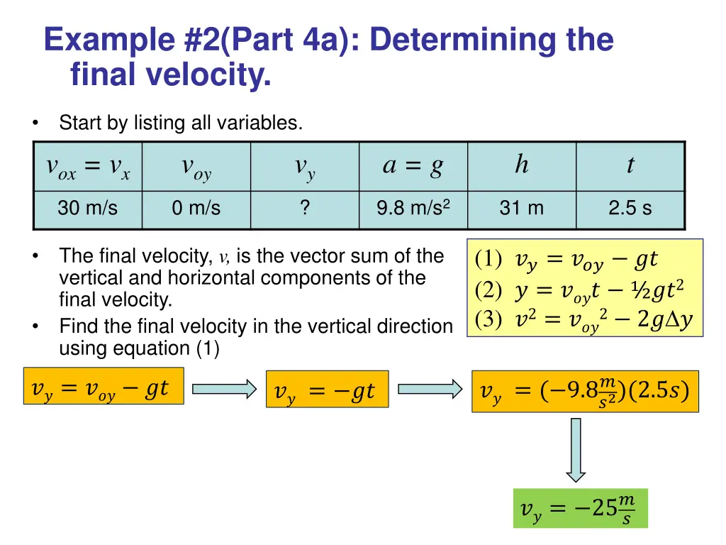 example 2 part 4a determining the final velocity