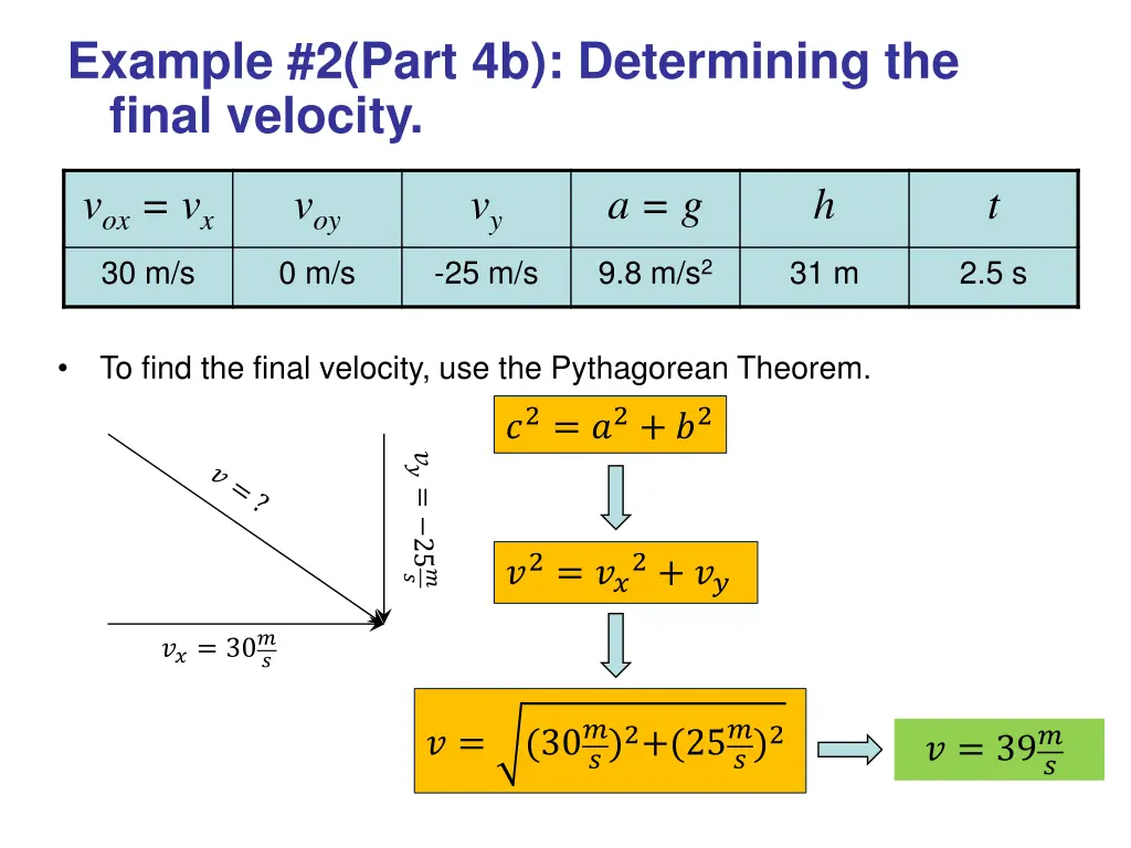 example 2 part 4b determining the final velocity