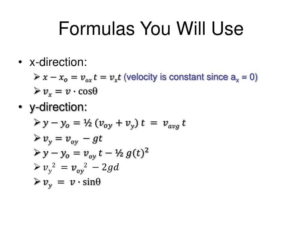 formulas you will use