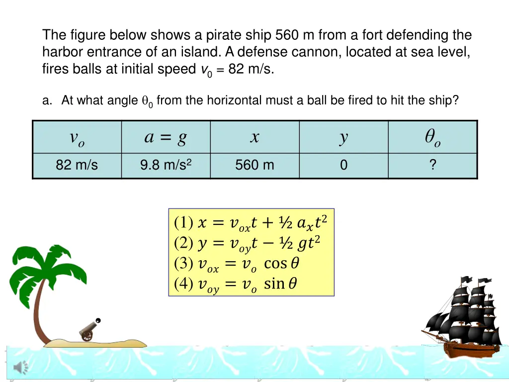 the figure below shows a pirate ship 560 m from