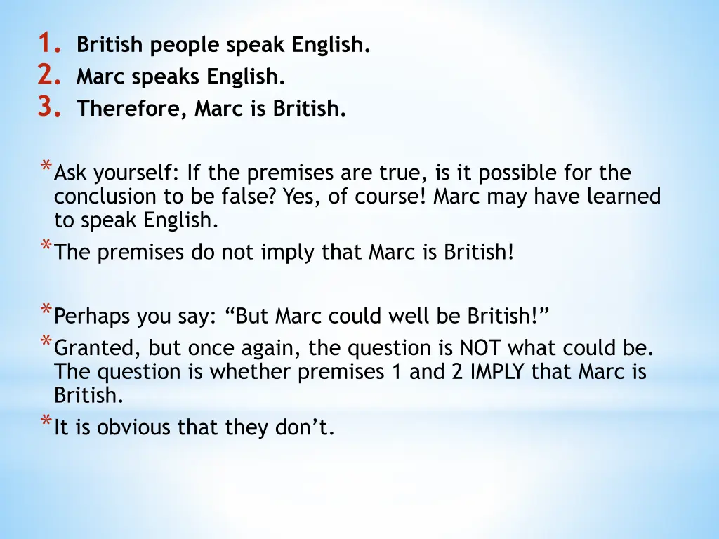 1 british people speak english 2 marc speaks