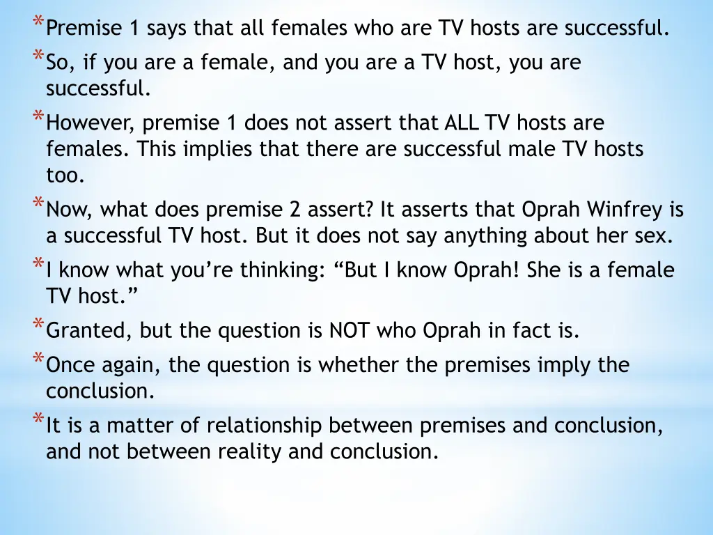 premise 1 says that all females who are tv hosts