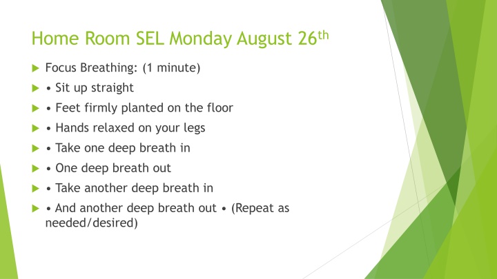 home room sel monday august 26 th