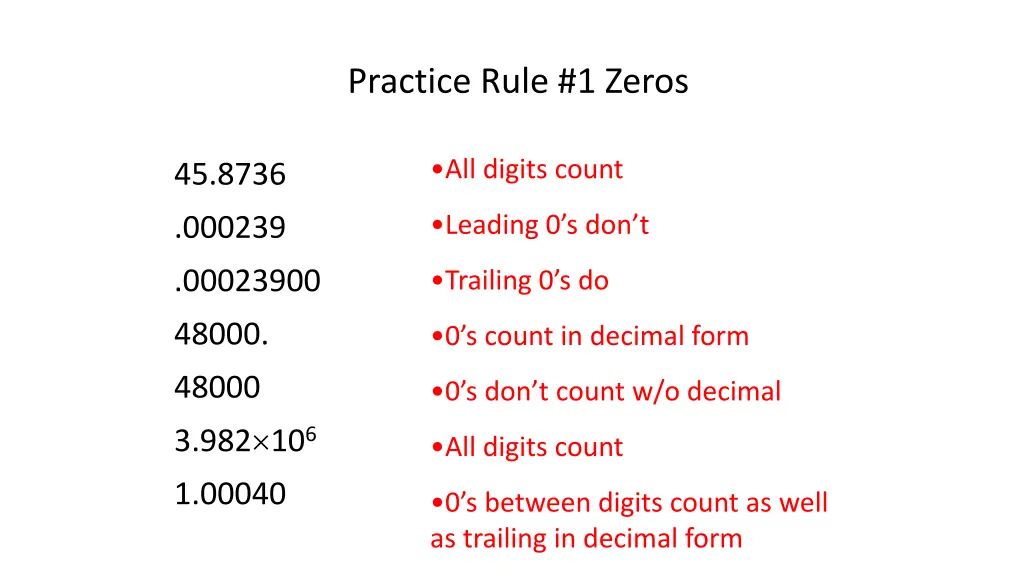 practice rule 1 zeros