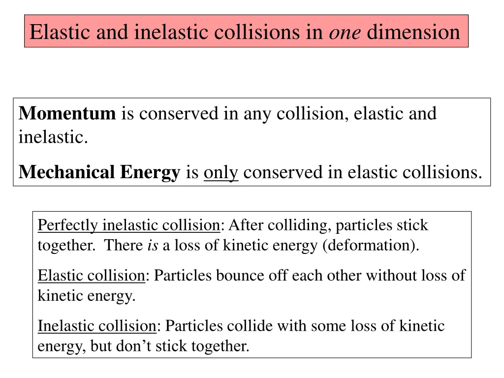 elastic and inelastic collisions in one dimension