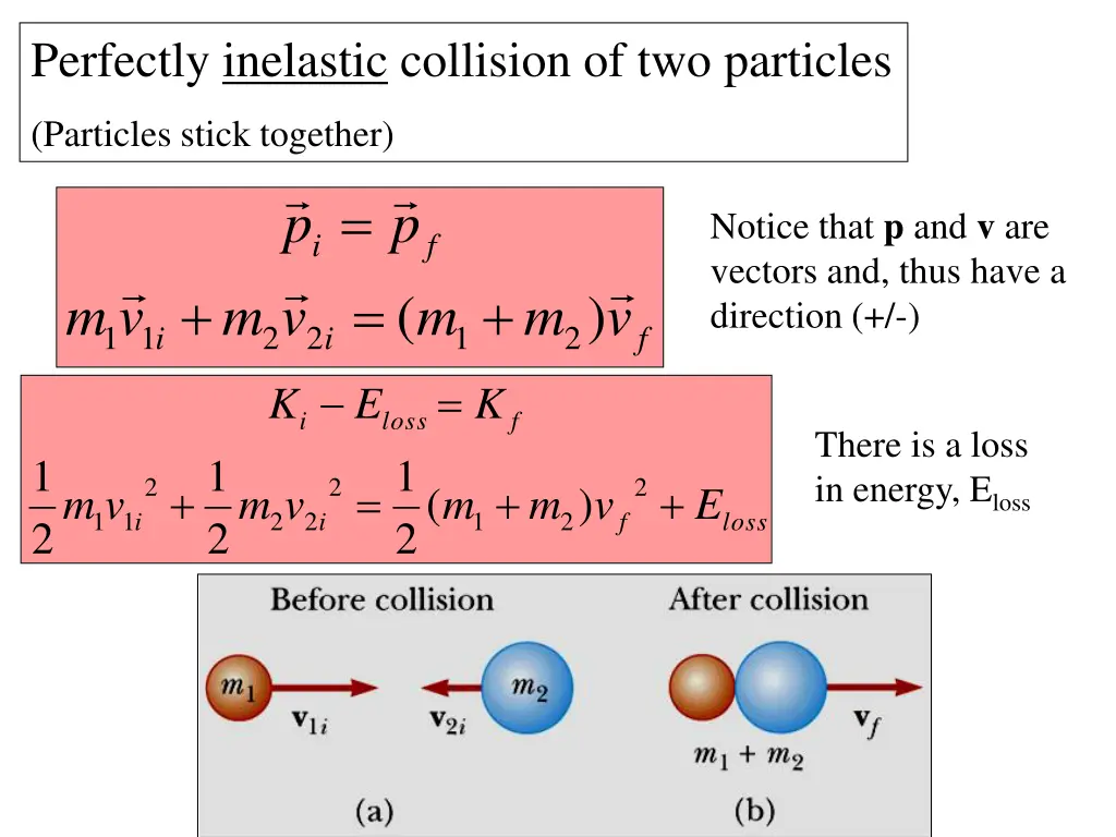 perfectly inelastic collision of two particles