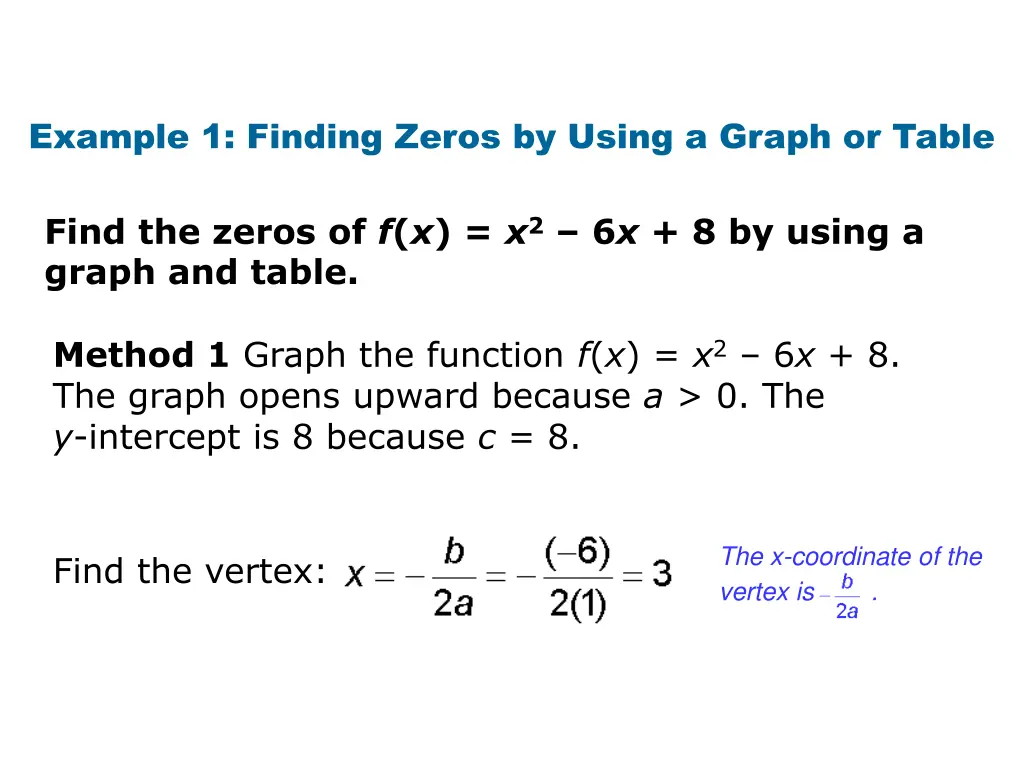 example 1 finding zeros by using a graph or table