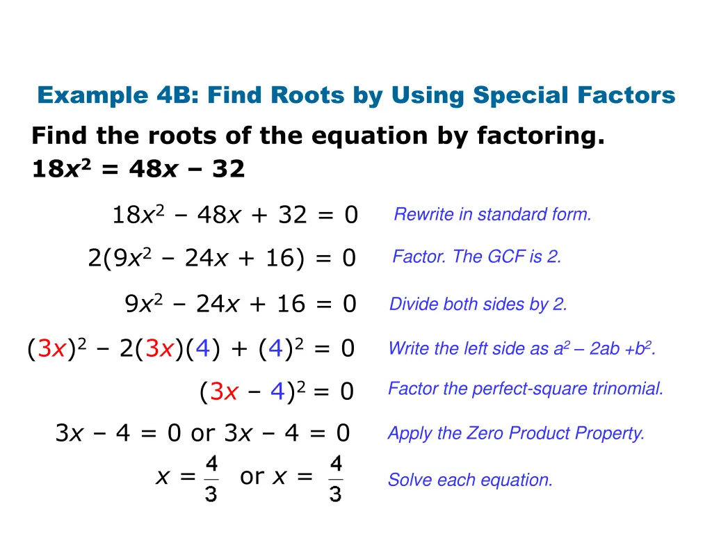 example 4b find roots by using special factors