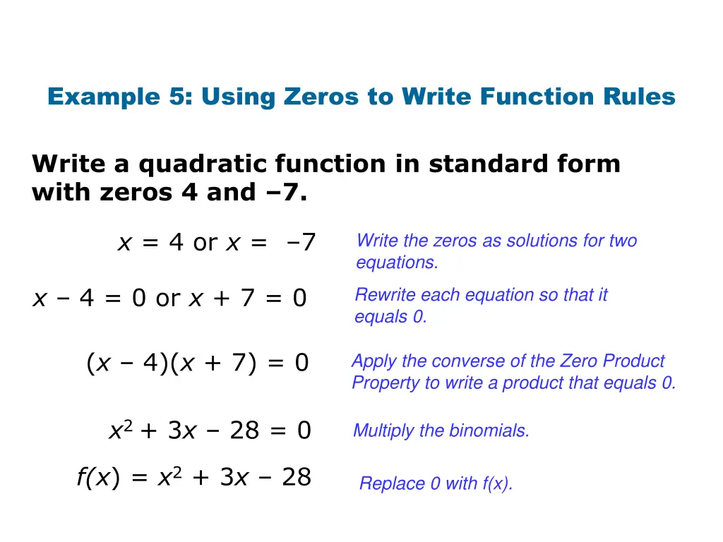 example 5 using zeros to write function rules