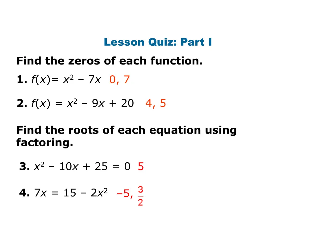 lesson quiz part i