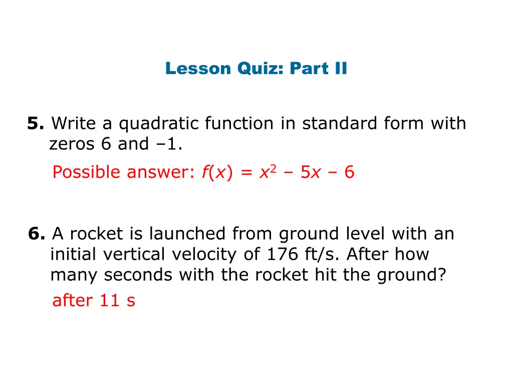 lesson quiz part ii