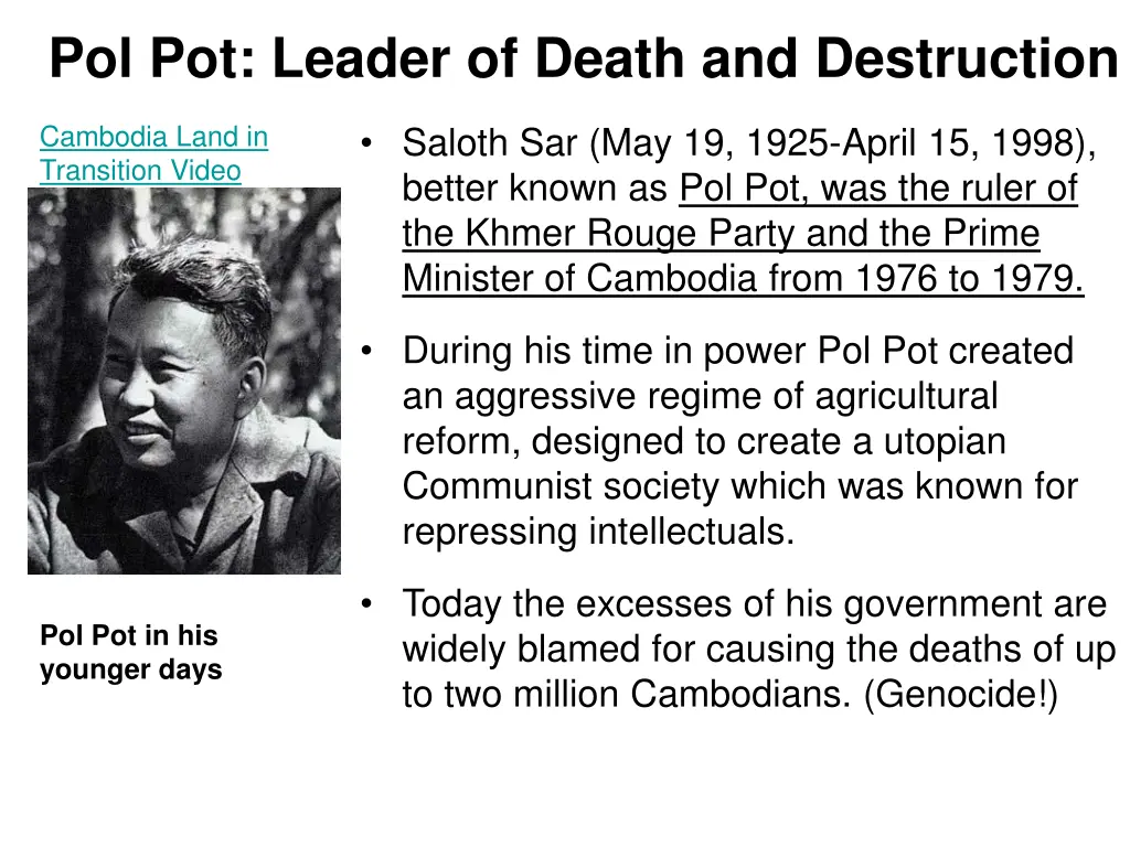 pol pot leader of death and destruction