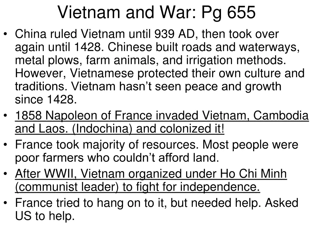 vietnam and war pg 655 china ruled vietnam until